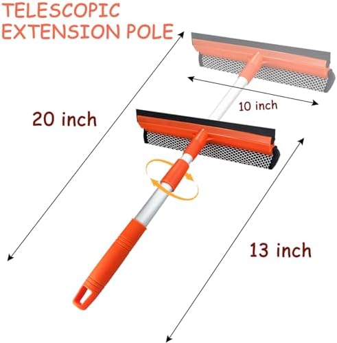 Window Squeegee for Window Cleaning with Retractable Pole, Squeegee Window Cleaner Tool 2 in 1 Car Window Cleaning Tool Telescopic Window Washing Equipment, Shower Squeegee for Glass Door - Image 2