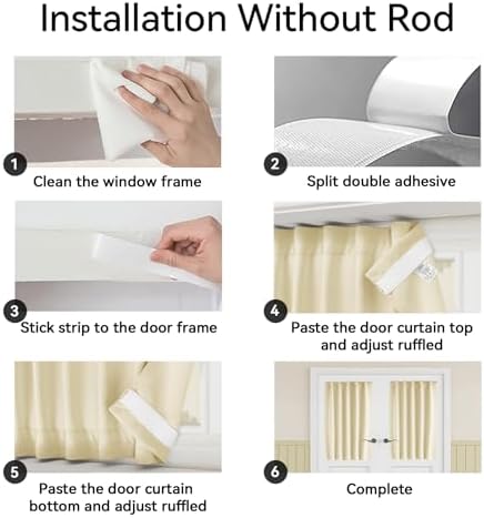 Vatge French Door Curtains - 36W x 72L Front Door Curtain Panel, Rodless Installation Door Window Curtains for Doorways, 1 Panel, W36 x L72, Light Beige - Image 3