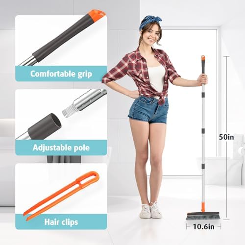 AIR U+ Grout Brush with Long Handle 180° Swivel Scrub Brush Orange and White - Image 2
