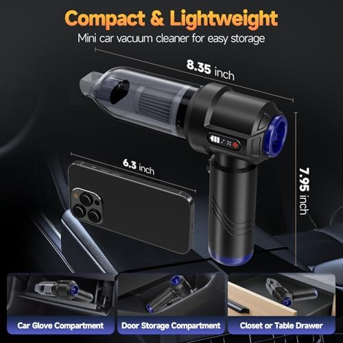 Car Vacuum Portable Cordless High Power Small Handheld Vacuum Cleaner 4-in-1 Compressed Air Duster & Air Blower & Pump Hand Held Mini Vacuum for Christmas Cars,Office,Home Cleaning - Image 6