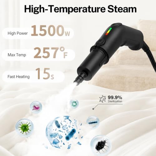 Steam Cleaner, 3-Level Adjustable Pressurized Steam Cleaner for Home, 15s Heat-Up Handheld Steamer for Cleaning, 1.9 Qt Tank Portable Steam Cleaner for Car, Tile, Grout - Image 3