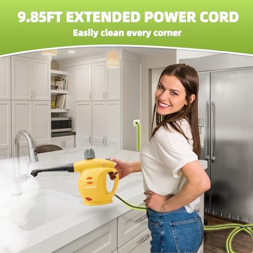 Handheld Steam Cleaner, Pressurized Multi-Surface Steam Shot with 13 Accessories, Safety Lock, Steamer for Cleaning Floor, Upholstery, Grout, Windows, Couch and Car (Yellow) - Image 2