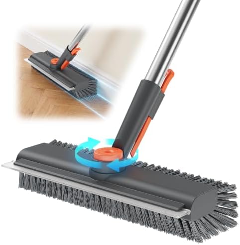 Floor Scrub Brush with Long Handle & Squeegee, 3 in 1 Floor Scrubber by HelpX
