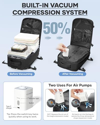 coofay Vacuum Backpack Travel with Pump Vacpack Travel Backpack with Vacuum System Mochila de Viaje Compresion al Vacio Easyvacpack Airbag Backpacks for Traveling Carry on Luggage - Image 3