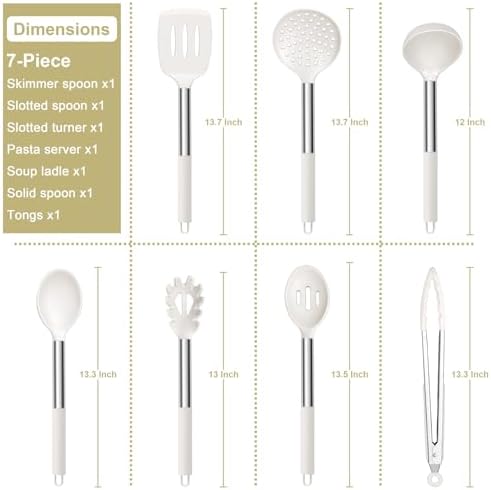 E-far Silicone Cooking Utensils Set, 7-Piece White Kitchen Utensils Set - Image 2