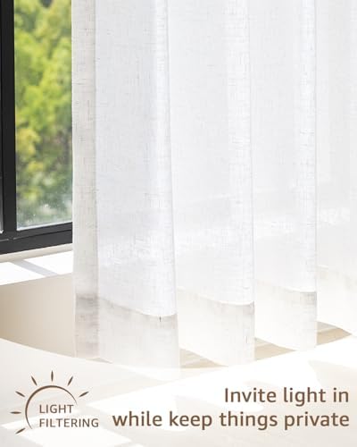 jinchan Rustic Linen Rod Pocket Tier Curtains, 26x24, 2 Panels, White - Image 4