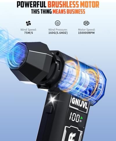 Compressed Air Duster, 150,000RPM 4-Gear Adjustable Super Power Air Blower Electric Air Duster with LED Light,One-tap Booster with 8000mAh Rechargeable Battery for PC, Keyboard, Car, Home Cleaning - Image 2