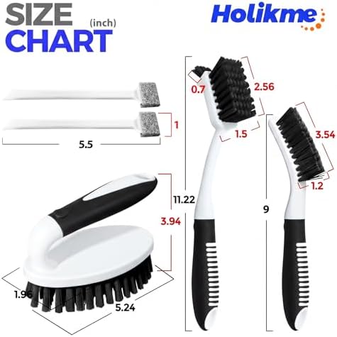 Holikme Cleaning Brush Set for Household Use, Scrub Brush, Kitchen Brush, Tile Lines Brush for Bathroom, Floor, Tub, Shower and Kitchen Surface (Charcoal) - Image 6