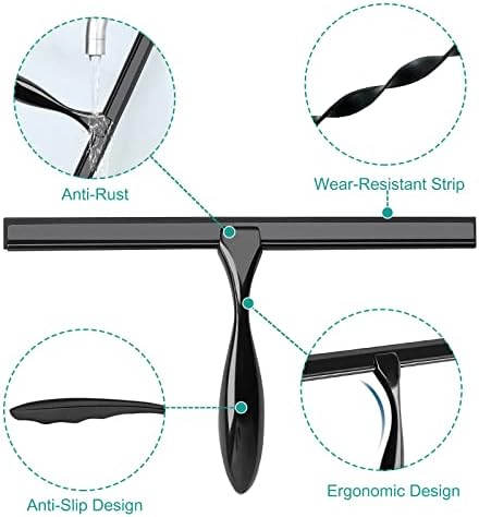 Shower Squeegee for Glass Doors,10-Inch Shower Glass Squeegee, Matte Black Shower Squeegee for Shower Doors,Mirror,Windows, with Shower Door Hook and Adhesive Hook - Image 3