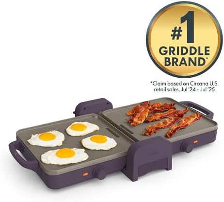 bella 10"x20" Fold and Store Griddle, Non-Toxic, Ceramic Coating, Plum - Image 3
