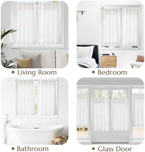 jinchan Linen Pinch Pleated Back Tab Tier Curtains, 26x36, White - Image 5
