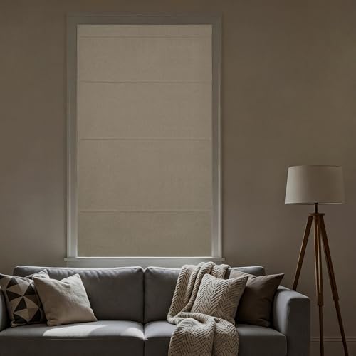 RYB HOME Blackout Roman Shade for Windows, No Drill Cordless Faux Linen Roman Blind, Double-Sided Magnetic Foldable Window Shades for French Doors, Bedroom, Bathroom, Taupe, W26 x H64, 1 Panel - Image 2