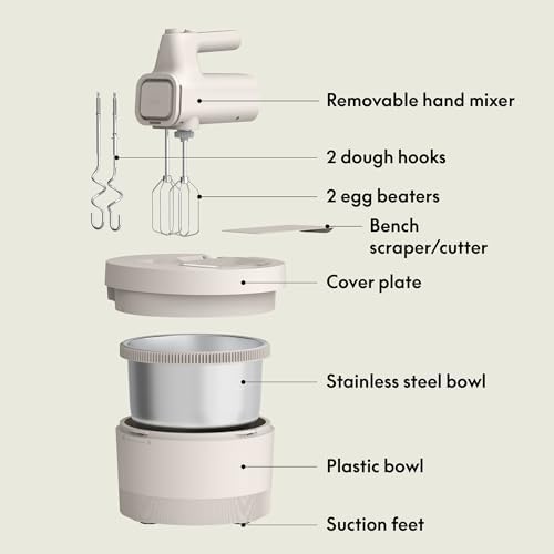 bella 3.5 Qt Hand & Stand Mixer, 2 in 1 Electric Mixer with Bowl, Oatmilk - Image 2