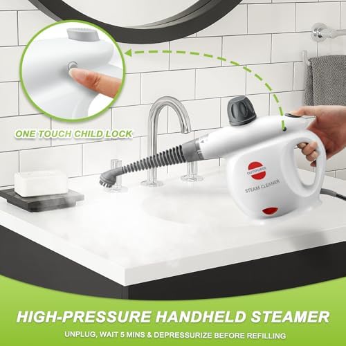 Handheld Steam Cleaner, Pressurized Multi-Surface Steam Shot with 13 Accessories, Safety Lock, Steamer for Cleaning Floor, Upholstery, Grout, Windows, Couch and Car, White - Image 3