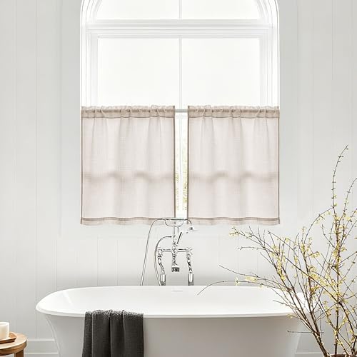 2 Panels 24 Inch RV Curtains for Camper Windows Linen Light Coffee - Image 2