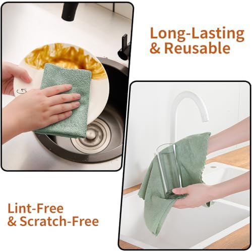 80 Pack Microfiber Cleaning Cloth Roll,Lint Free Rags & Tear Away Reusable Towels Washable Scratch,Ultra Absorbent Dish Rags(12" x 12") for Car Kitchen Home Garage-Green - Image 5