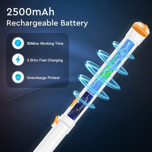 Electric Spin Scrubber, KIKOLIN 380RPM High Speed Power Scrubber, Cordless Cleaning Brush 2 Speeds for Bathroom, Tub, Shower, Floor with 4 Replaceable Brush Heads and Adjustable Extension Long Handle - Image 6