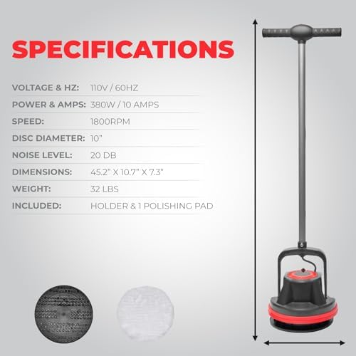 XtremepowerUS 10" Heavy Duty Commercial Pad Polisher Orbiter Hard Floor Buff Cleaner Machine, Wide Cleaning Path Floor Cleaning, 39ft Cord - Image 6