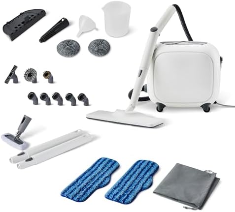 Amazon Basics Multipurpose Steam Cleaner for Home with 22 Accessories, Chemical-Free Cleaning, Powerful Steam, 51oz Tank, 1500W, White by AmazonBasics
