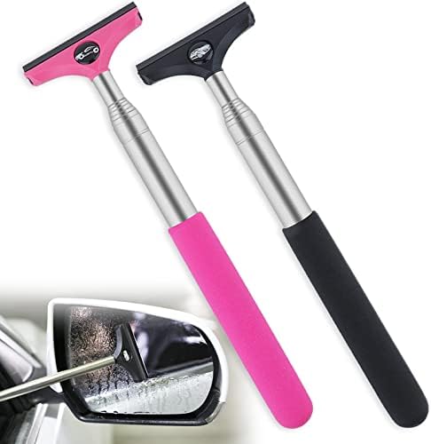 Side Mirror Squeegee, 2 PCS Car Mirror Squeegee, Retractable Car Rearview Mirror Wiper for All Vehicles, Universal Automotive Accessories(Black/Pink) by GUBCUB