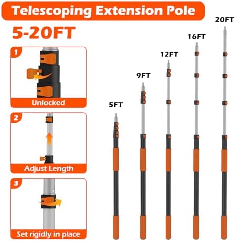 25FT Reach High Ceiling Duster Kits with 5-20FT Adjustable Pole - Includes Extra Long Duster, High Ceiling Duster, Rotatable Window Squeegee & Cobweb Duster for Ceiling Fans and Whole House Cleaning - Image 3