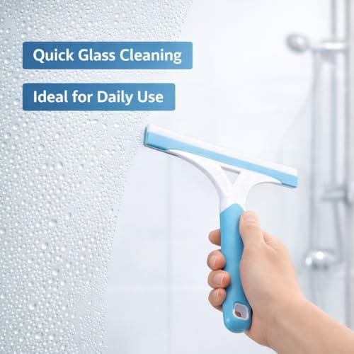 Shower Squeegee for Glass Doors and Bathroom Surfaces, Window Cleaning Tool with Handle, Water Wipe Tool for Shower Doors, Mirrors, Tiles and Windows - Image 4
