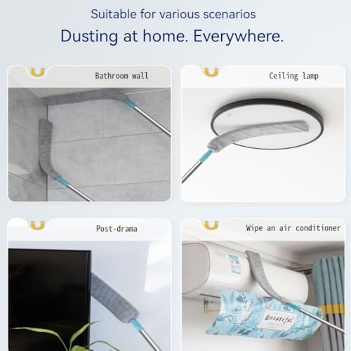 Retractable Gap Duster with 60" Extension Pole, Flexible Microfiber Brush for Under Appliances, Furniture & Tight Spaces, Washable Flat Duster for Fridge Stove Couch Crevices (4 Replacement Fabric) - Image 4