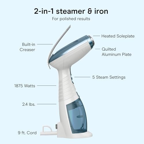Conair Handheld Steamer for Clothes & Upholstery, 3 Attachments, White/Blue - Image 4