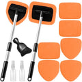 Qydipclin 11pcs Windshield Cleaner Tool, Car Window Cleaning Wash Kit with 6 Reusable Microfiber Pads 2 Spray Bottles and Extendable Handles Auto Glass Wiper Kit, Orange by Qydipclin