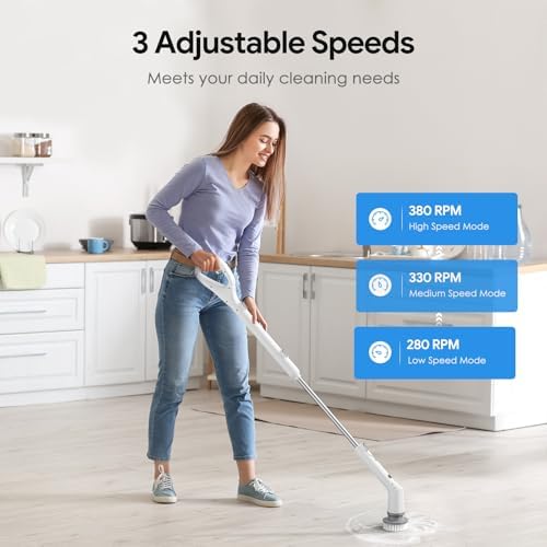 Sorpci Electric Spin Scrubber, 2026 New Cordless Cleaning Brush, Shower Cleaning Brush with 7 Replaceable Brush Heads, Power Scrubber 3 Adjustable Speeds, Detachable Long Handle & IPX7 Waterproof - Image 3