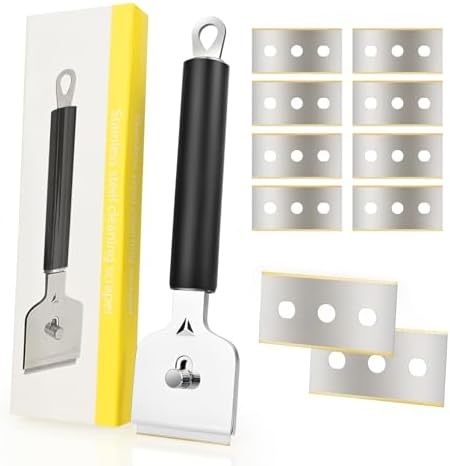 EHDIS 1.5" Plastic Razor Scraper Tool with Ceramic Hob Scraper with 10pcs Titanium Coated Blades by EHDIS