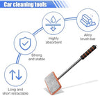 Car Windshield Cleaner Tool, Retractable Rearview Mirror Brush with Extendable Handle, Microfiber Window Washing Pad, Portable Auto Glass Wiper for Car Home Office (Orange) - Image 3