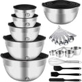 WEPSEN Mixing Bowls Set, 25PCS Stainless Steel Mixing Bowl with Lid Set, Large Nesting Bowls 7, 4.5, 3,2, 1.5QT, Measuring Cups and Spoons Baking Utensils Metal Bowl for Kitchen Prep by WEPSEN