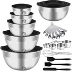 WEPSEN Mixing Bowls Set, 25PCS Stainless Steel Mixing Bowl with Lid Set, Large Nesting Bowls 7, 4.5, 3,2, 1.5QT, Measuring Cups and Spoons Baking Utensils Metal Bowl for Kitchen Prep by WEPSEN