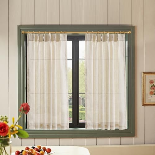 jinchan Linen Pinch Pleated Back Tab Tier Curtains, 38x45, Natural by JINCHAN