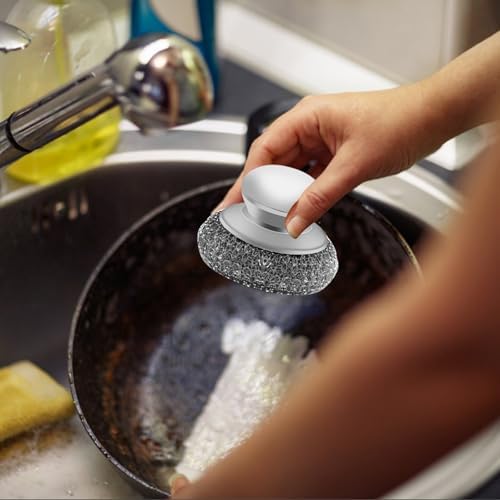 Stainless Steel Wool Scrubber with 2 Replacement Pads - Clean Metal Pans, Pots, Grills & More - Image 5