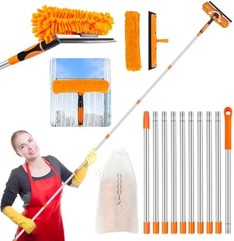 Window Cleaning Tools Window Squeegee: 2 in 1 Double-Sided Professional Cleaner Window Washing Kit with Extension Pole 20+ Ft Duster for High Ceilings Microfiber Scrubber for Indoor Outdoor High Glass by Unknown