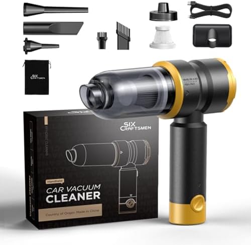 Handheld Car Vacuum Cleaner, 4-in-1 Cordless Rechargeable Mini Vacuum with Air Duster – Quickly Clean Crumbs, Pet Hair & Crevices in Car, Office, Home. Ideal for Commuters & Office Workers (Gold) by Unknown