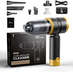 Handheld Car Vacuum Cleaner, 4-in-1 Cordless Rechargeable Mini Vacuum with Air Duster – Quickly Clean Crumbs, Pet Hair & Crevices in Car, Office, Home. Ideal for Commuters & Office Workers (Gold) by Unknown