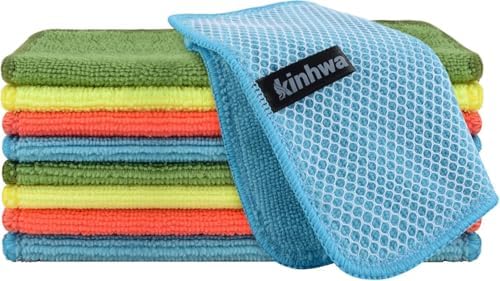 KinHwa Dish Cloths for Washing Dishes with Scrub Side, Microfiber Dish Rags by KinHwa