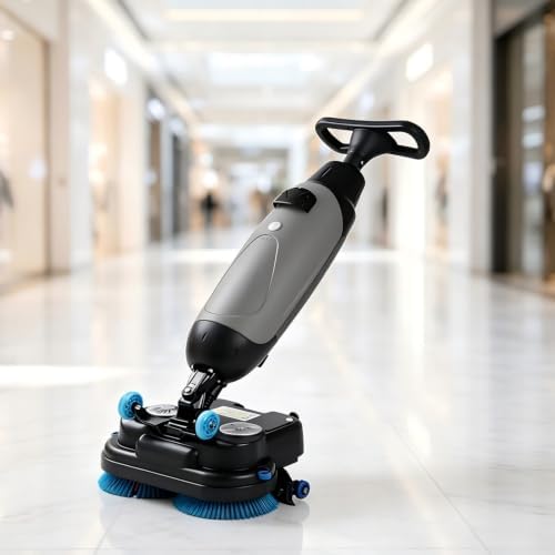 17" Commercial Floor Scrubber, 17" Floor Machine,43cm Dual-Brush Walk-Behind Machine Portable Commercial Floor Scrubber,Rotary Double Brushes, for Home, Office & Bathroom Gray by Unknown