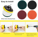 22 Pcs Drill Attachments Set, Scrub Pads & Sponge & Wire Brush, Power Scrubber with Extend Long Attachment, Drill Scrubber Brush Kit for Bathroom, Floor, Car, Grout - Image 4