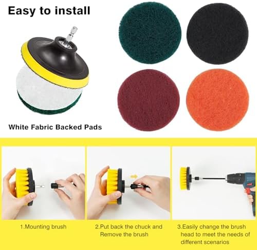 22 Pcs Drill Attachments Set, Scrub Pads & Sponge & Wire Brush, Power Scrubber with Extend Long Attachment, Drill Scrubber Brush Kit for Bathroom, Floor, Car, Grout - Image 4