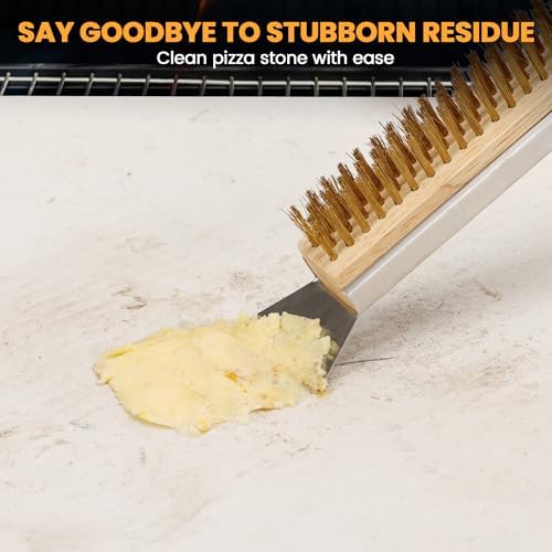 21'' Pizza Brush with Stainless Steel Stone Scraper - Brass Bristles - Wood Handle - Hanging Ring - Outdoor Pizza Oven Accessory - Compatible with Ooni, Gozney, Blackstone, Solo Stove Ovens - Image 3