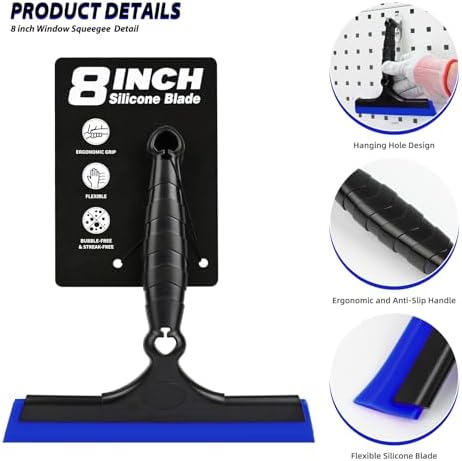 EHDIS 2PCS Flexible 8-Inch Silicone Squeegee Window Tint Tool Auto Water Blade, Shower Squeegee for Car Windshield, Glass, Tiles, and Smooth Surfaces (Blue) - Image 3