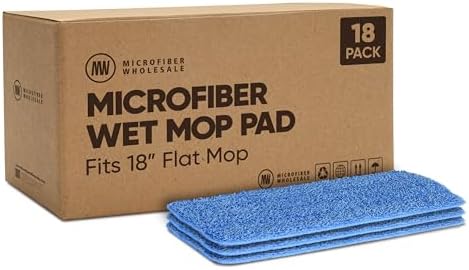 Microfiber Wholesale 18 inch Microfiber Mop Pads - Machine Washable, Reusable, Refills & Replacement Wet Mop Heads Compatible with Any Microfiber Flat Mop System (18 Pack) by MicrofiberWholesale