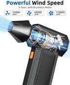 Compressed Air Duster - Electric Air Duster Super Power 130000RPM, 3-Gear Adjustable Mini Duster Blower with Fast Charging, Air Duster Rechargeable for Computer, Keyboard Cleaner, House, Outdoor, Car - Image 5