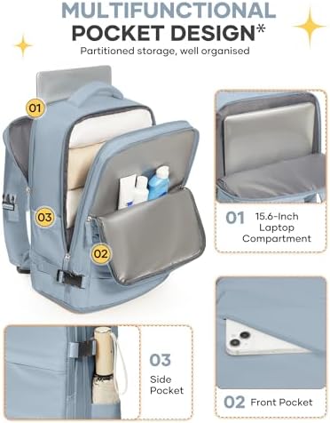 coofay Large Travel Backpack For Women Men Airline Approved Carry On Backpack Flight Approved Waterproof Sports Luggage Backpack Casual Daypack Hiking Backpack Grey Blue - Image 4