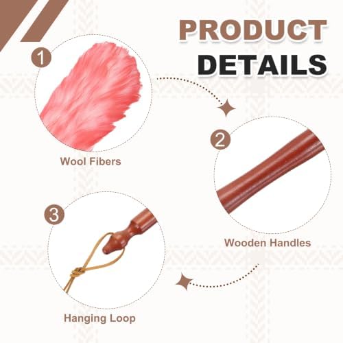 uxcell Wool Duster, 20.5" Natural Feather Cleaner Household Cleaning Duster with Solid Wooden Handle for Cleaning Fans Window Blinds Shelves Furniture, White Pink - Image 3