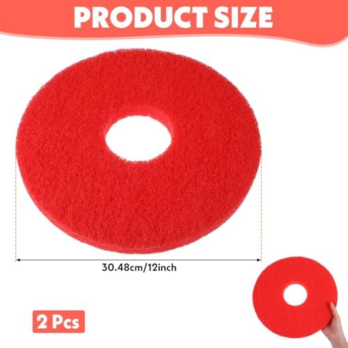 2 Pcs 12 Inch Floor Machine Pads, Red Scrubbing Pads for Floor Buffer Machine, 12" Diameter Commercial Cleaning Pad - Image 2